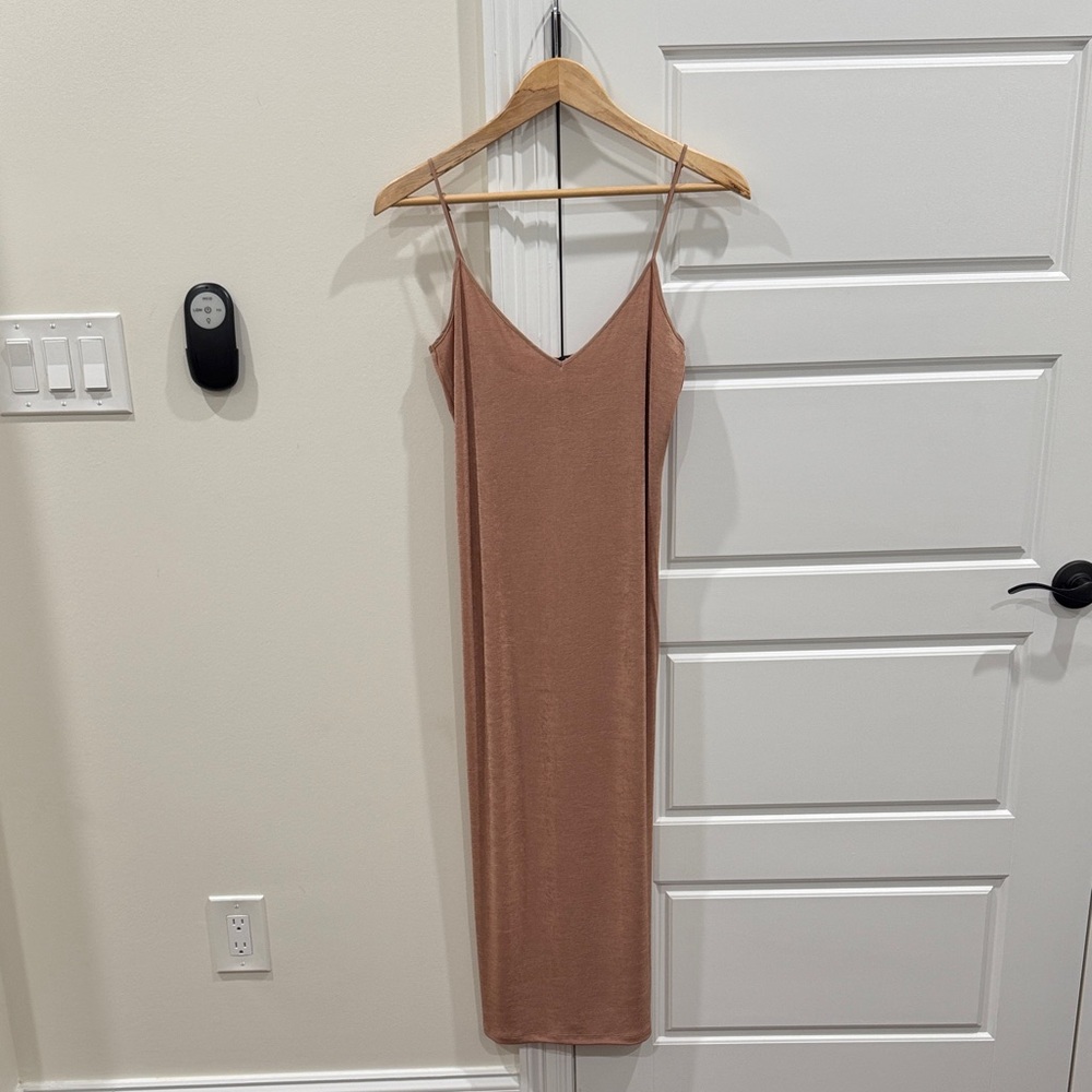 Zara Women’s Slinky Shimmery Nude Midi Dress Adjustable Straps, Size Small